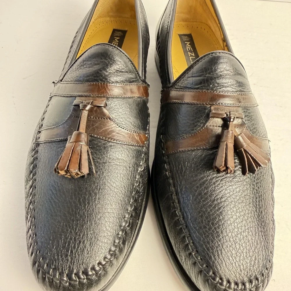 Mezlan Sierra Shoes Mens Size 12‎ Black Brown Leather Dress Tassel Loafers Spain